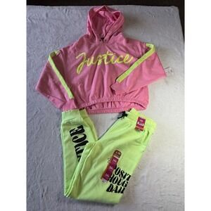 Justice Girls 2 Pc Set Joggers Sweater Glitter Letters Size L 12/14 NWT Hooded